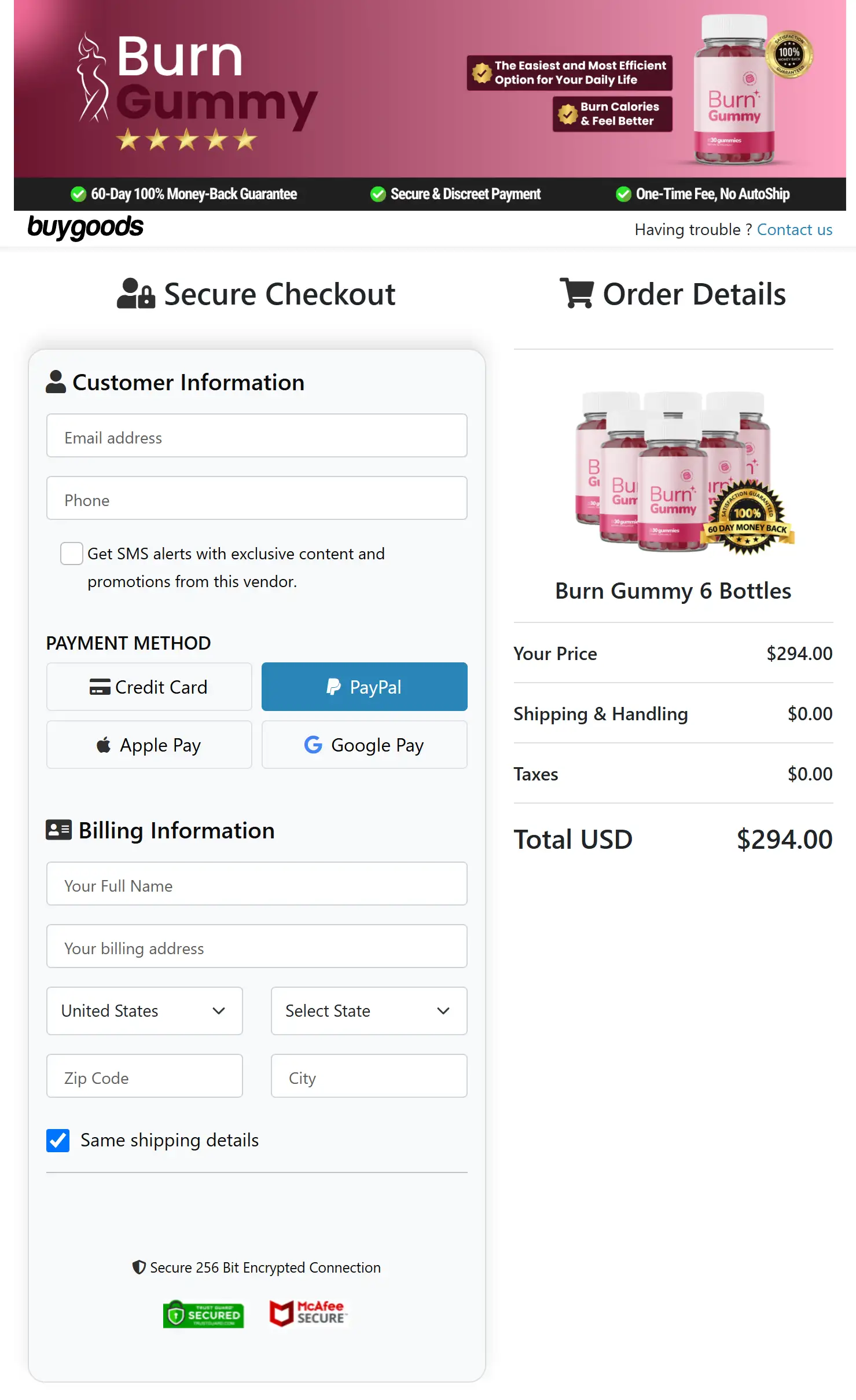 BurnGummy Checkout Page
